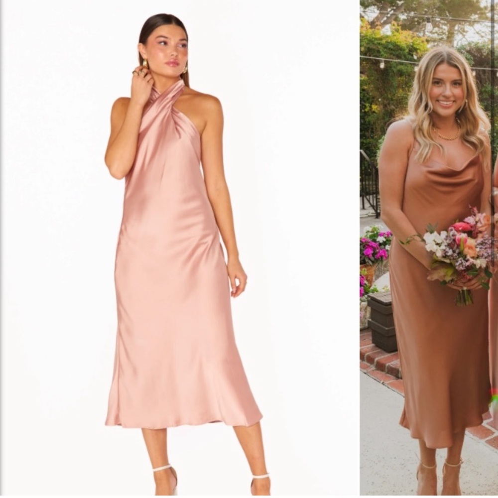 NWT Jasmine Midi Dress in Rose Gold Luxe Satin